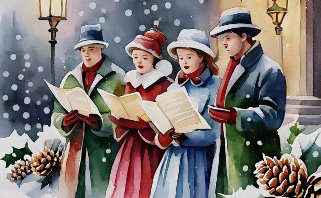 Carollers in the snow