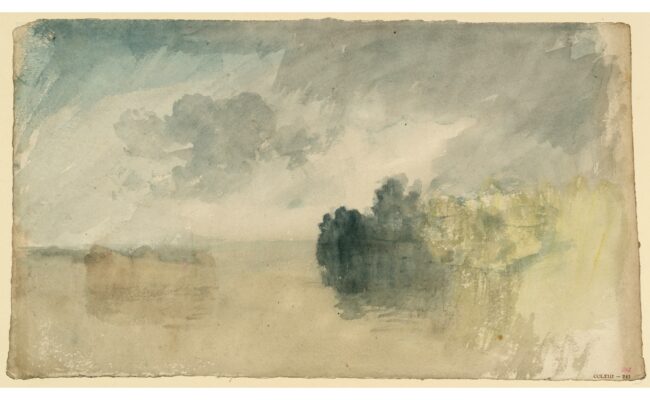 Watercolour showing trees by water